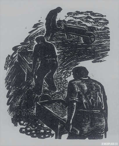 Fiszel Zylberberg, woodcut, Workers (source: www.zchor.org)